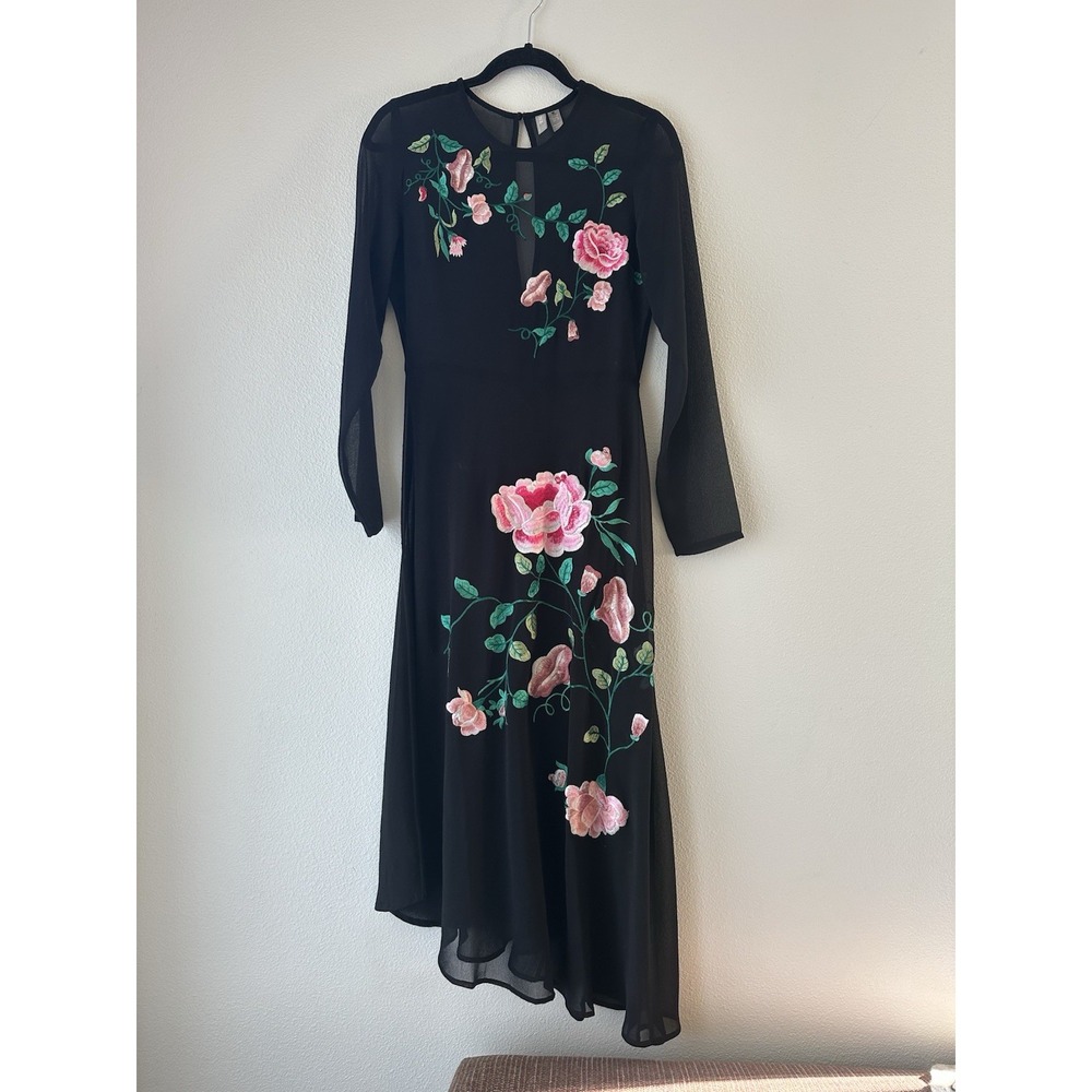 ASOS Women's Midi Dress Sheer Floral Embroidered Evening Prom US 4